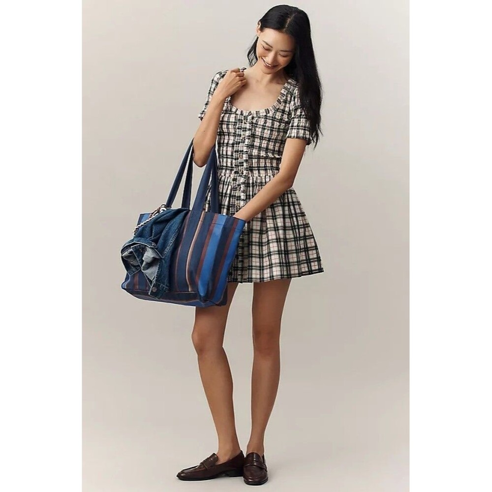 Damson Madder Mansi Short-Sleeve Smocked Mini Dress Plaid Printed M-10 289520